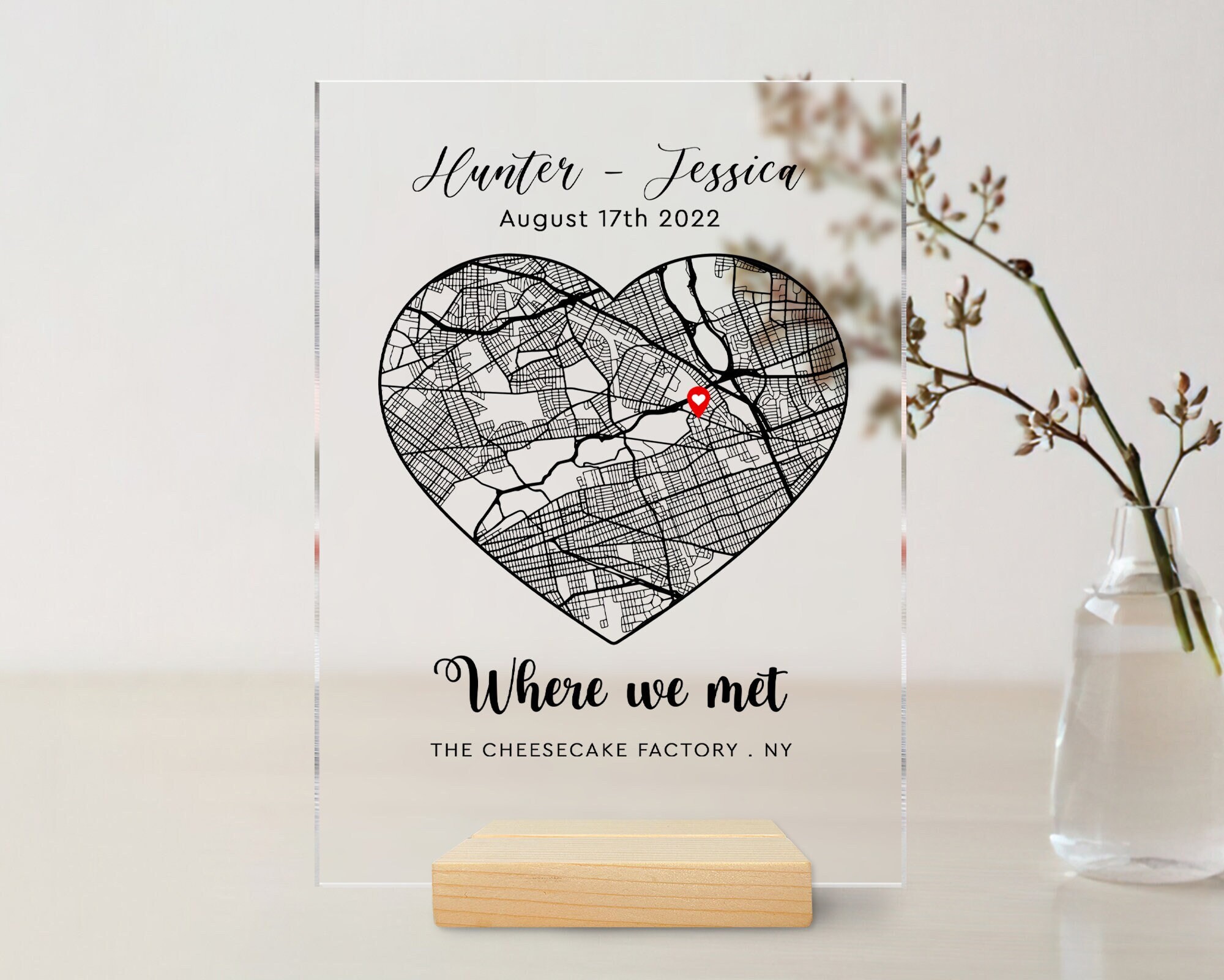 Personalized Our First Date Plaque With Stand - Custom Map Keepsake, Map  Valentine'S Day Newlywed Wedding Engagement Plaque, Acrylic Plaque Gift For
