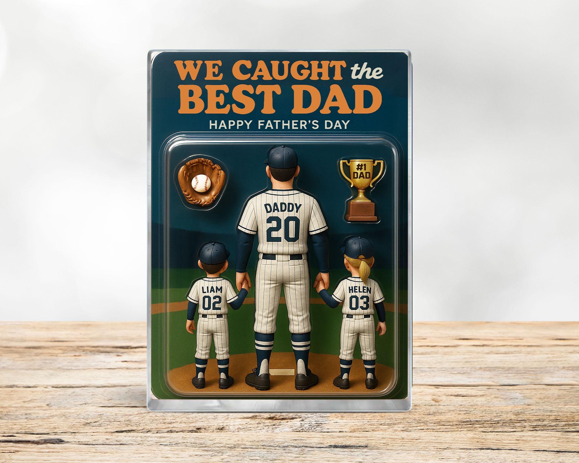 Personalize Fathers Day Gift For Dad, We Caught The Best Dad Baseball Gift, Baseball Dad Gift, Custom Figure Acrylic Block, Gift For Husband