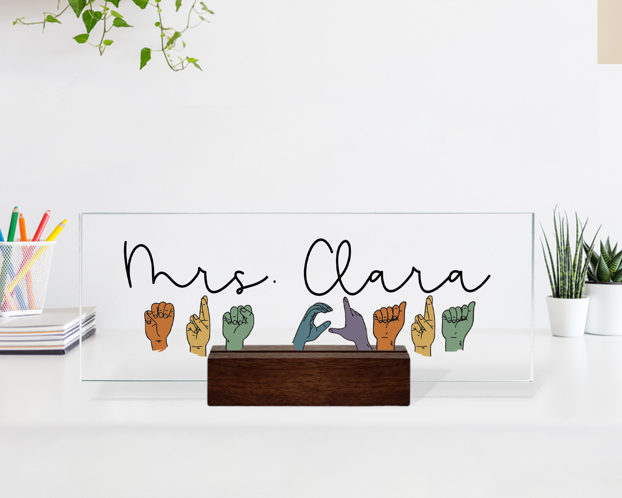Personalized Sign Language Desk Nameplate, Sign Language Gift, ASL Gift ...