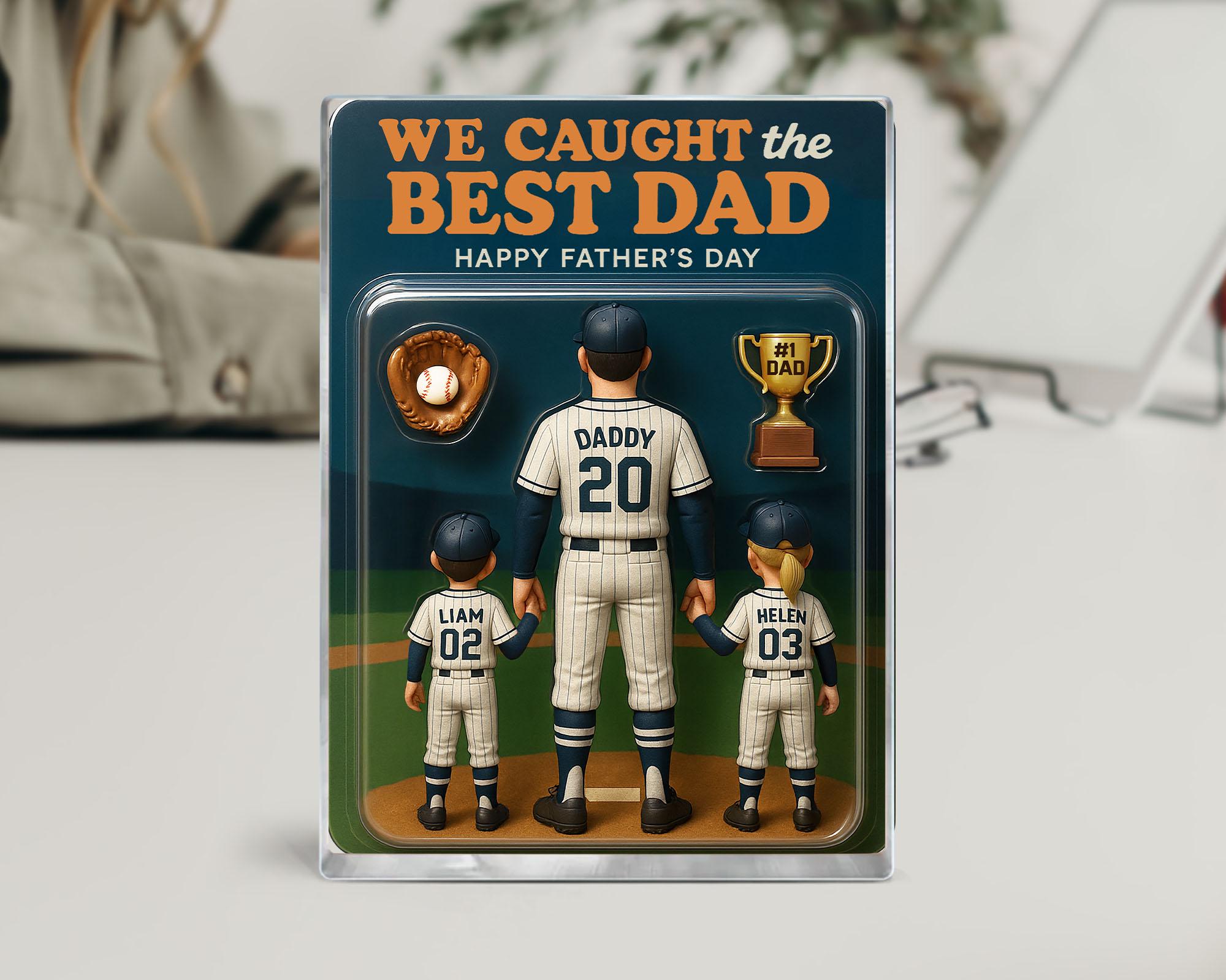 Personalize Fathers Day Gift For Dad, We Caught The Best Dad Baseball Gift, Baseball Dad Gift, Custom Figure Acrylic Block, Gift For Husband