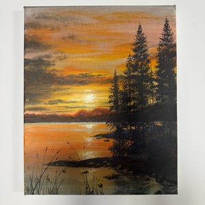 Sunset Lake Acrylic Painting on Canvas