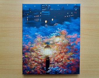 Night Autumn Cityscape Acrylic painting on canvas