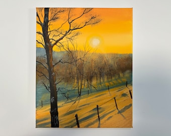 Snowy Sunset Acrylic Painting on Canvas