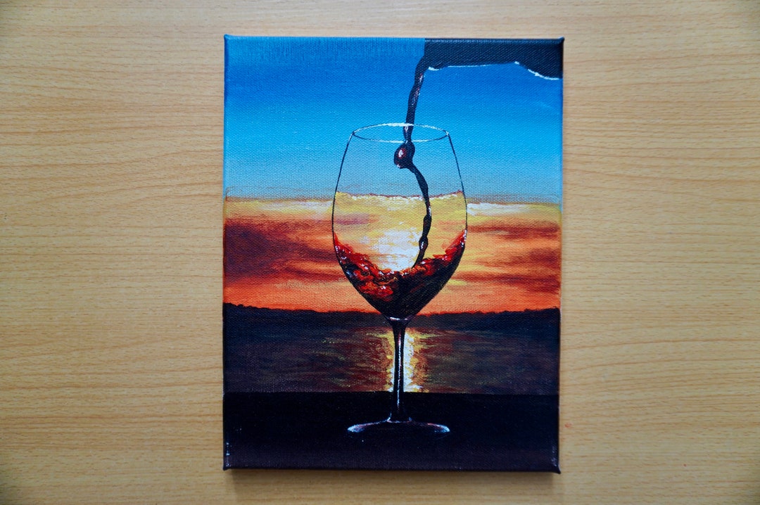 Sunset With Wine Acrylic Painting on Canvas - Etsy