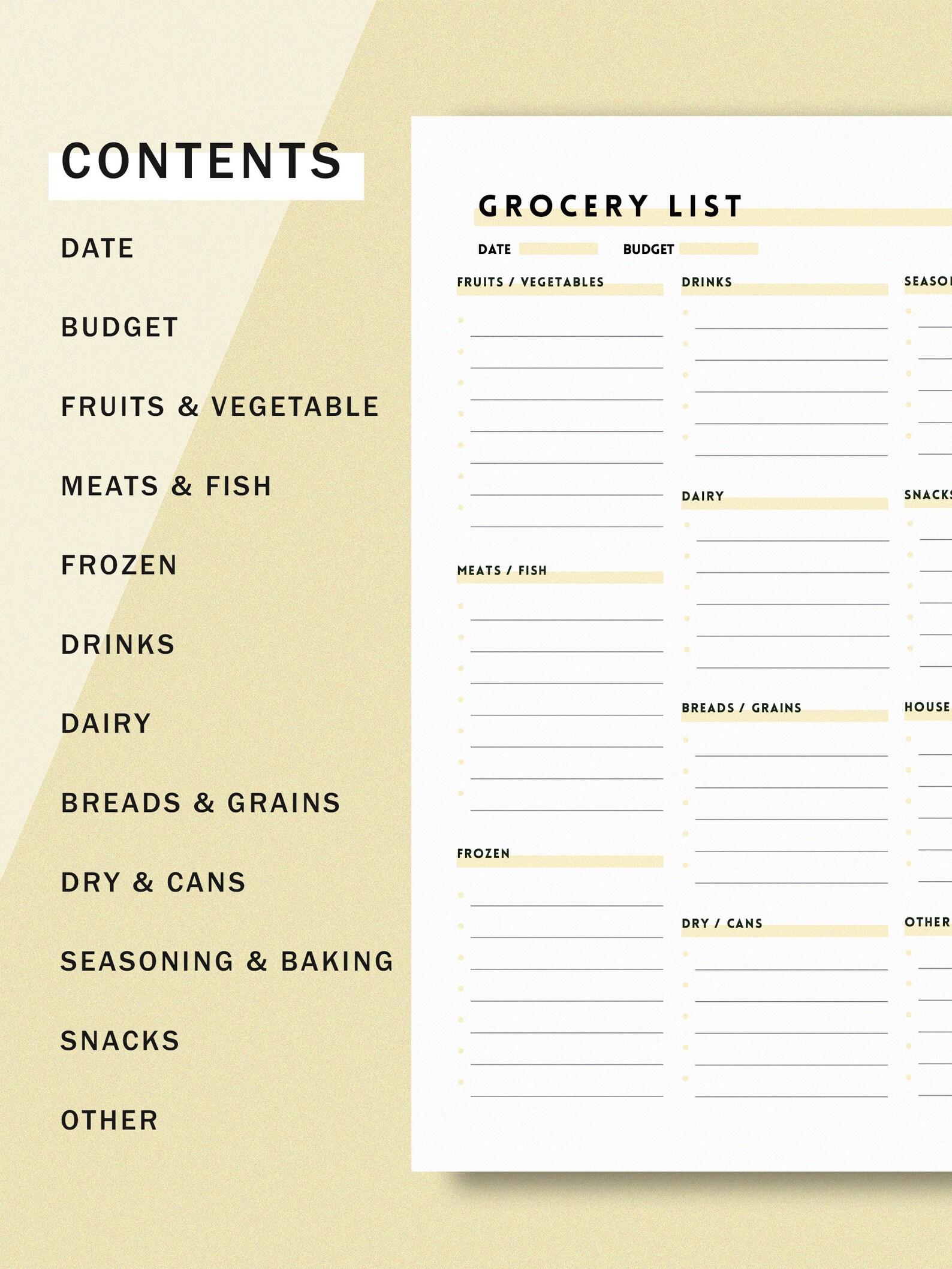 Grocery list Printable Digital GoodNotes Notability Etsy