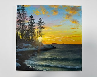 Winter Sunset Acrylic Painting on Canvas