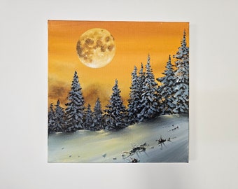 Snowy Sunset Acrylic Painting on Canvas