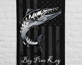 Big Pine Key Barracuda Fish Anglers Florida Keys Saltwater Fishing Garage Office Man Cave Banner Flag 34.5" x 56"