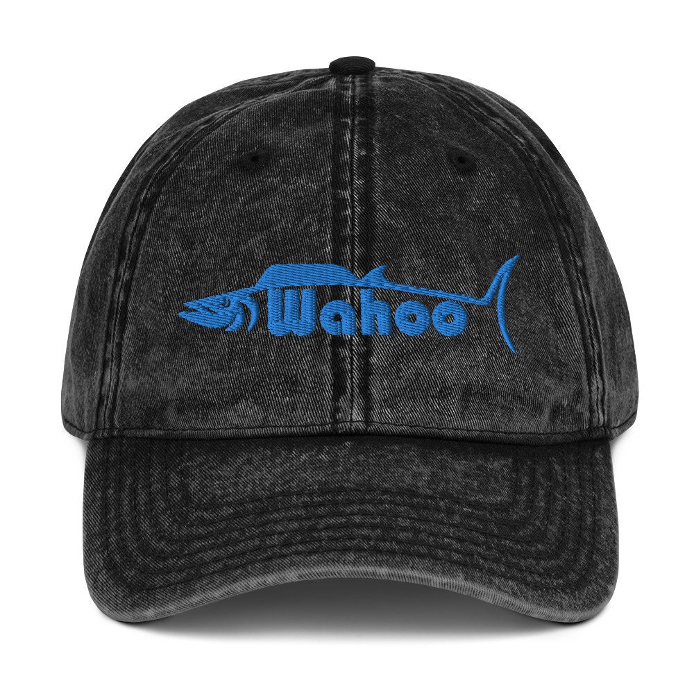 Wahoo Fish Silhouette Salt Water Deep Sea Sport Fishing Embroidered Vintage  Cotton Twill Cap Dad Hat 
