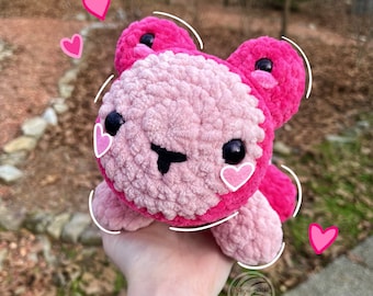 Crochet Ours Rose avec Peluche Chapeau de Grenouille