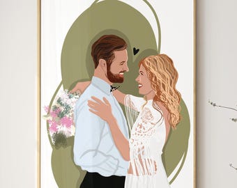 Custom Couple Portrait - Personalized Digital Illustration, Wedding Gift, Anniversary Gift for Him & Her, Hand-Drawn Couple Print