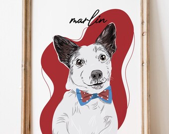 Custom Pet Portrait Digital Art, Personalized Dog Illustration, Pet Memorial Gift, Custom Pet Drawing, Pet Lover Gift, Pet Artwork Print