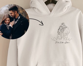 Personalisiertes Hoodie Porträt vom Foto, Line Art Zeichnung Sweatshirt, personalisierter Paar Hoodie