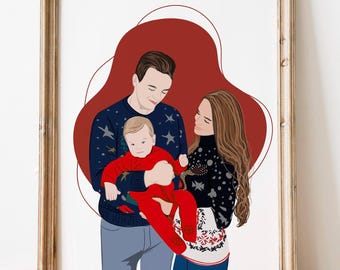Personalized Family Portrait Gift, Custom Family Portrait, Faceless Portrait, Gift for Mom, Gift for Dad, Cartoon Drawing, Custom Wall Art