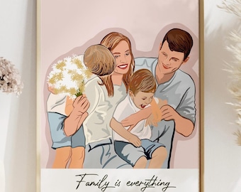 Personalized Family Portrait Gift Custom Family Portrait, Faceless Portrait, Gift for mom gift for dad, Cartoon Drawing, Wall art