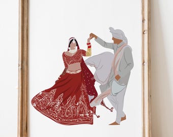 Custom Wedding Portrait, Faceless Illustration, Personalized Digital Artwork, Traditional Wedding Print, Bride Groom Gift, Anniversary Gift