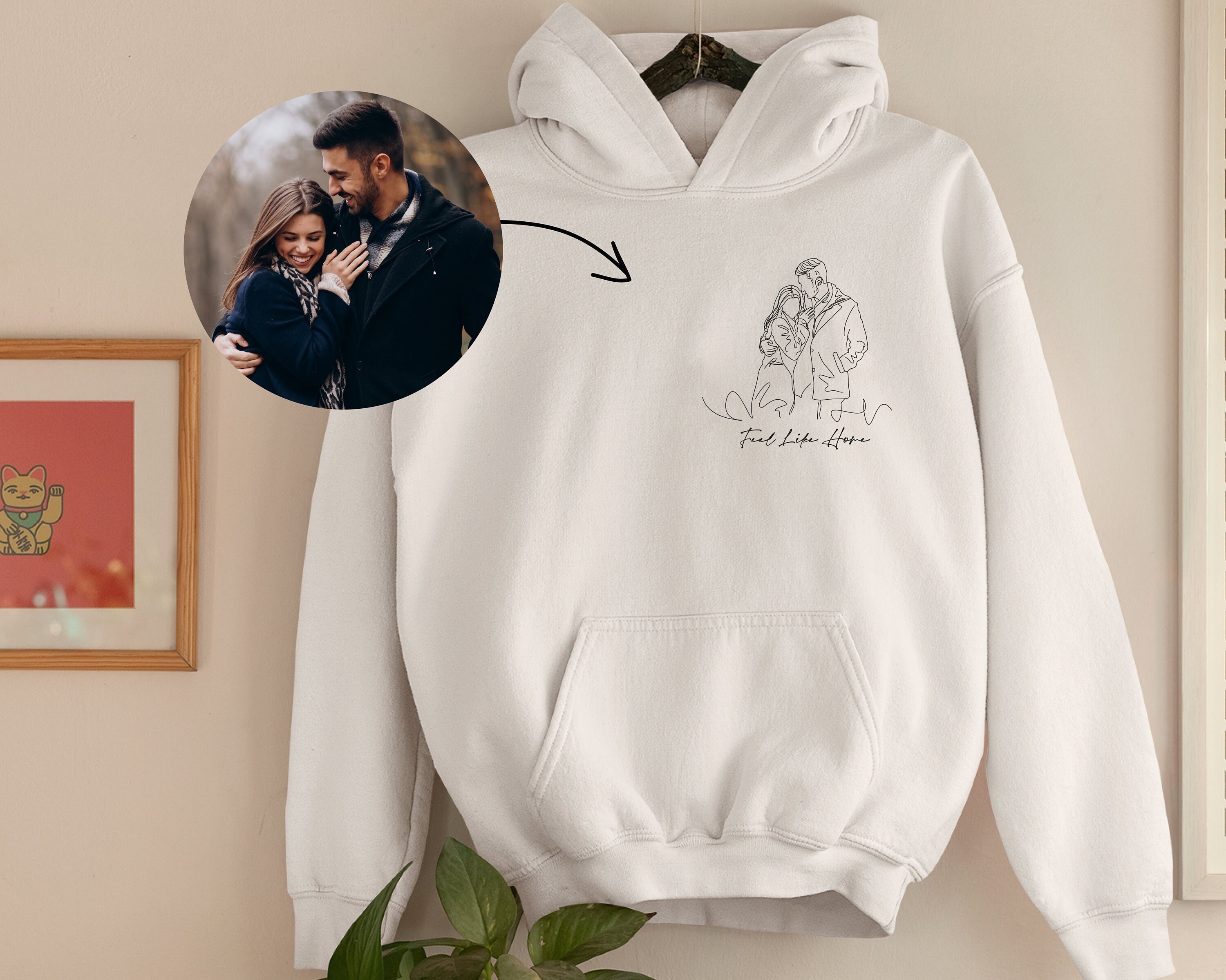 Custom Hoodie Portrait From Photo, Line Art Drawing Sweatshirt