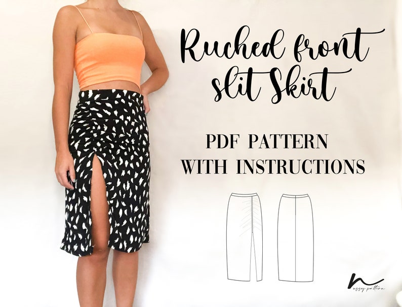 Ruched Front Slit Skirt Digital Pattern ...