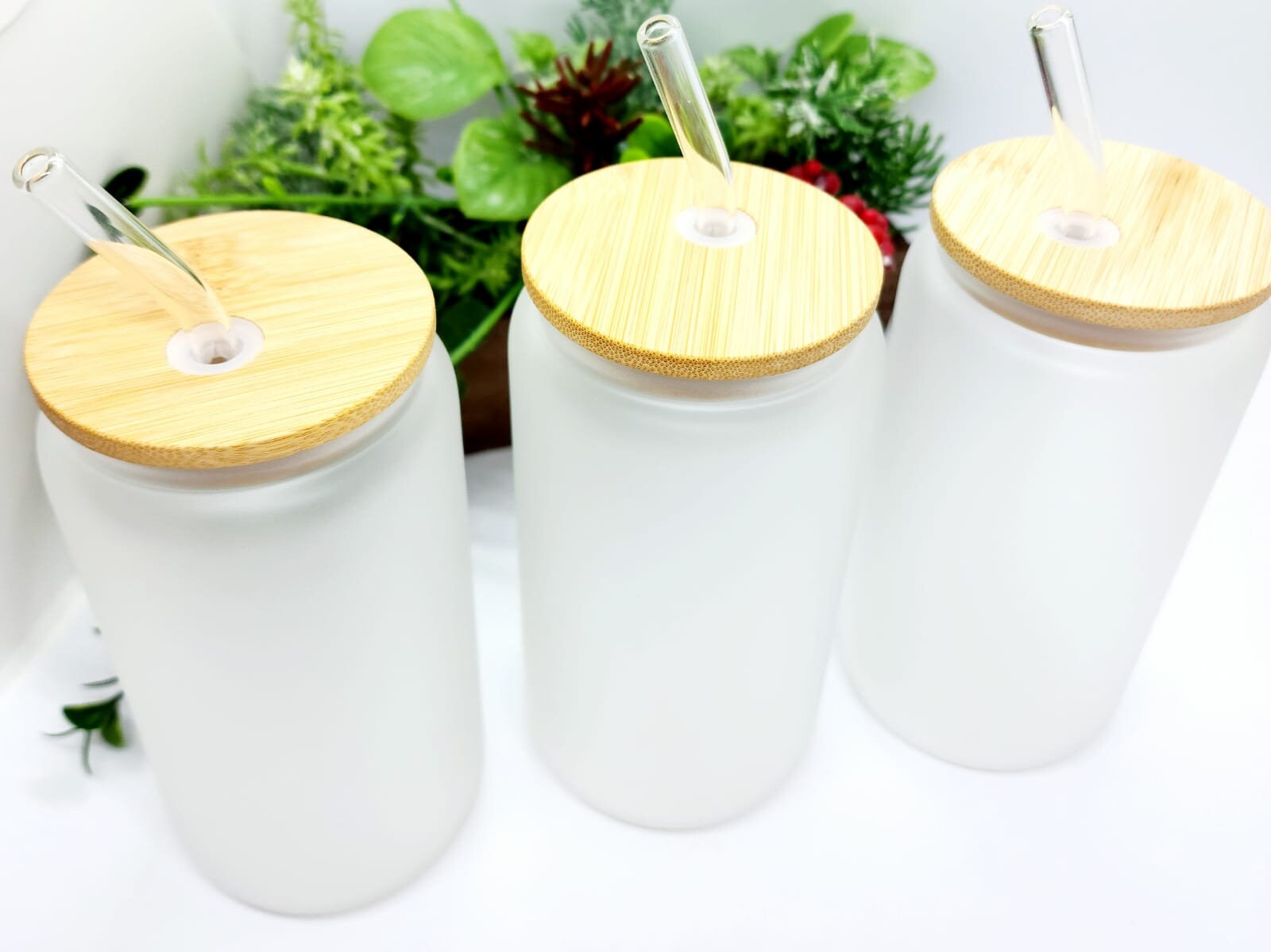 Wholesale Glass Can 16oz Beer Can Glass With Bamboo Lids and Glass Straw  Blank Libbey Beer Glass Ice Coffee Glass Can 