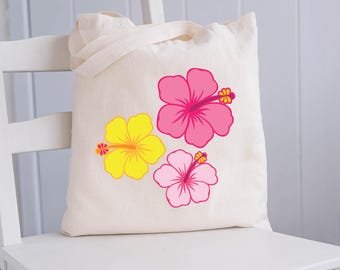 Hibiscus Flower Tote Bag | Summer flower Tote Bag | Summer Tote Bag | Natural Canvas Tote | Summer Bag | Shopping Bag | Beach Bag | Gym tote