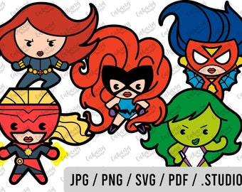 Bundle Layered Marvel SVG /Marvel Kawaii / Captain Marvel Kawaii / Spiderwoman Kawaii / She Hulk Kawaii / Medusa Kawaii / Black Widow Kawaii