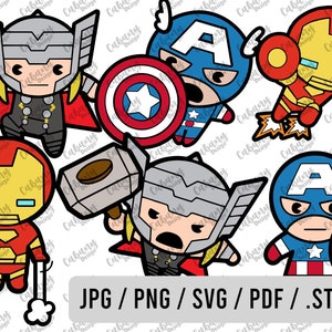 Bundle Layered Marvel SVG / Little Hero Plotter / Captain America Kawaii / Iron man Kawaii / Thor Kawaii