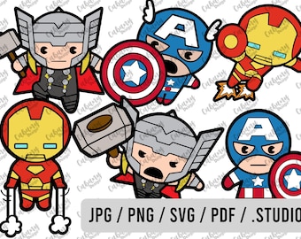 Bundle Layered Marvel SVG / Little Hero Svg / Captain America Kawaii / Iron man Kawaii / Thor Kawaii