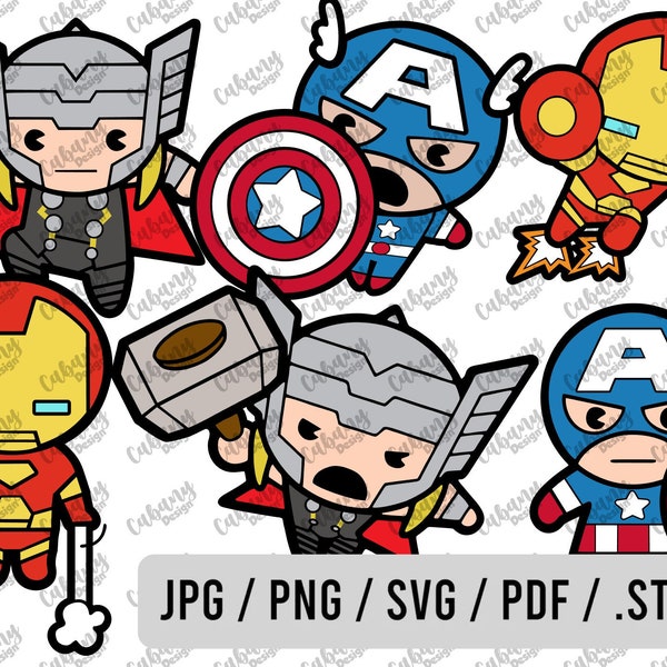 Bundle Layered Marvel SVG / Little Hero Svg / Captain America Kawaii / Iron man Kawaii / Thor Kawaii