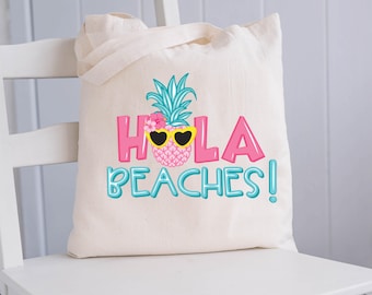 Hola Beaches Tote Bag | Summer Tote Bag | Natural Canvas Tote | Summer Bag | Shopping Bag | Beach Bag | Gym tote bag