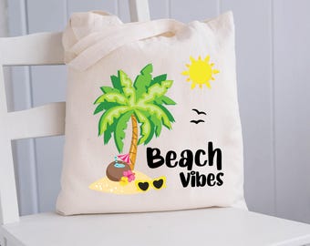 Beach Vibes Tote Bag | Summer Tote Bag | Natural Canvas Tote | Summer Bag | Shopping Bag | Beach Bag | Gym tote bag