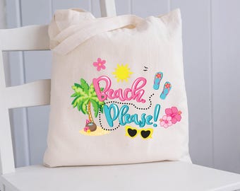 Beach Please Tote Bag | Summer Tote Bag | Natural Canvas Tote | Summer Bag | Shopping Bag | Beach Bag | Gym tote bag