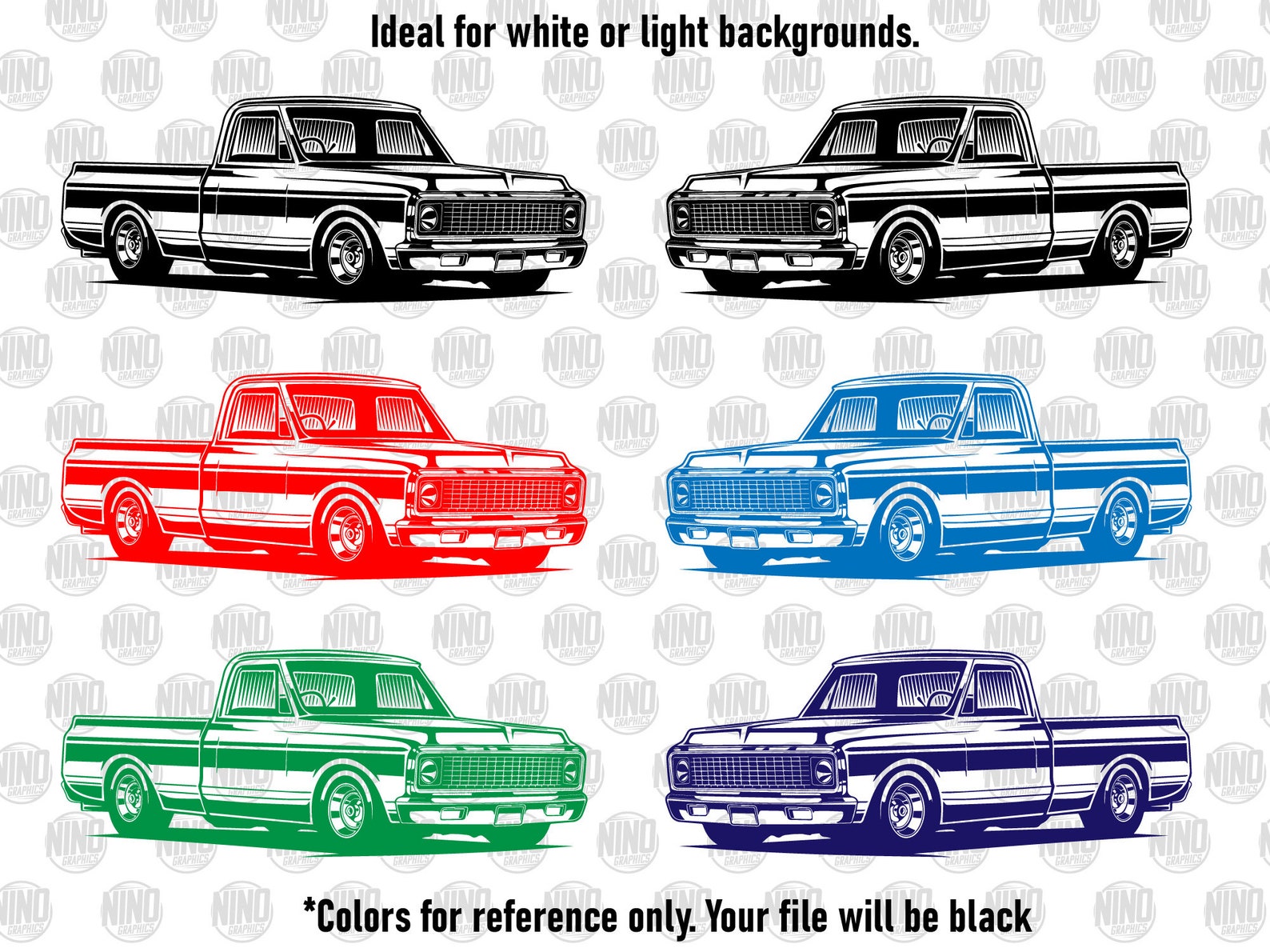 1970s Chevy C10 Truck American Classic PNG SVG JPG Vector Cut File ...
