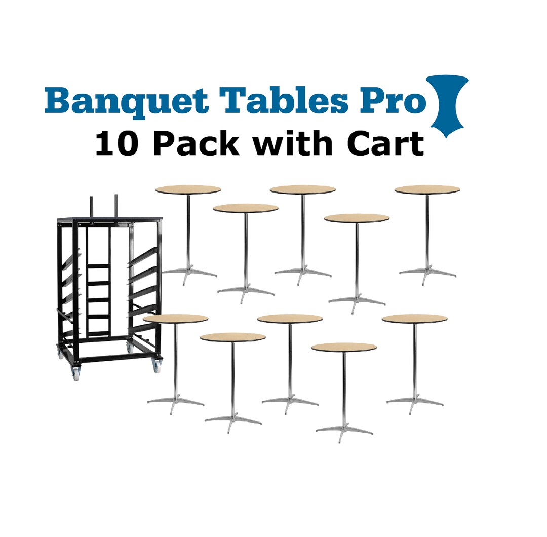 10 Pack 30 Plywood Highboy Tables and Table Cart Bundle 2 Heights