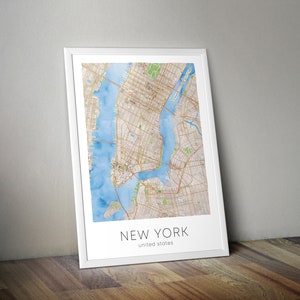 New York Aquarell Wasserfarbe Watercolor Landkarte Stadtplan Map Kunstdruck Poster in vielen verschiedenen Größen