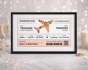Modello per regalo di nozze in denaro per la luna di miele da stampare – Poster con carta d'imbarco – Regalo di nozze per gli sposi – Download stampabile
