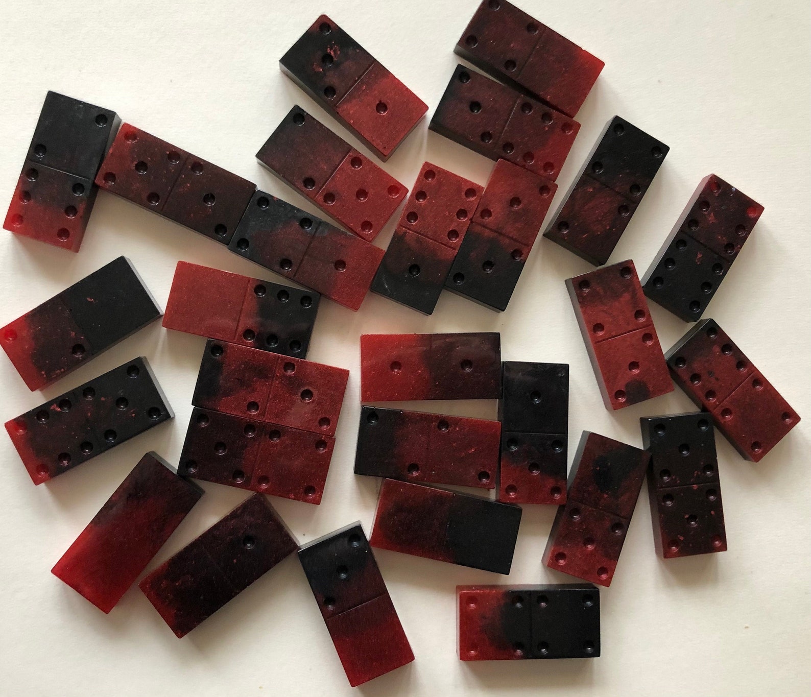 Domino Playset, Resin, Double 6 Dominoes Made of Epoxic Resin