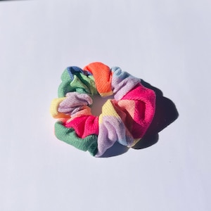 Bright Color Block Knit Scrunchie - Handmade from Upcycled Fabric Scraps | Hair Accessories | Perfect Christmas stocking gift