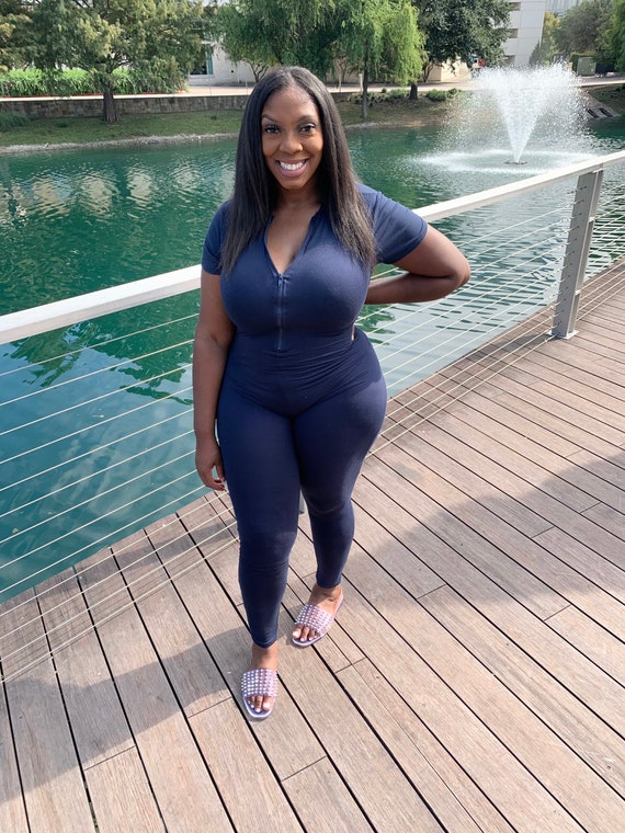 Navy Blue Zipper Front Short Sleeve 