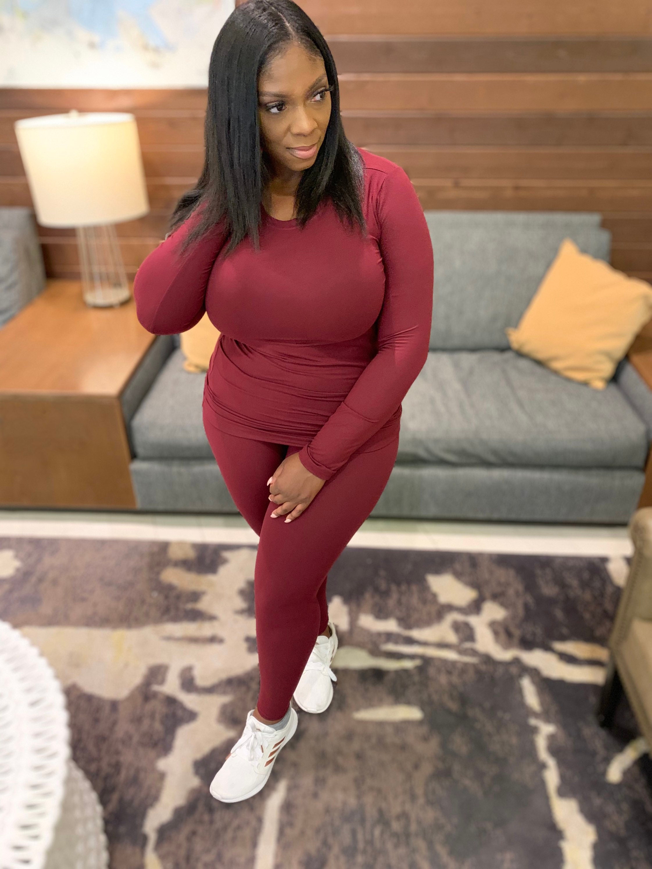 Dark Burgundy Matching Legging Set 