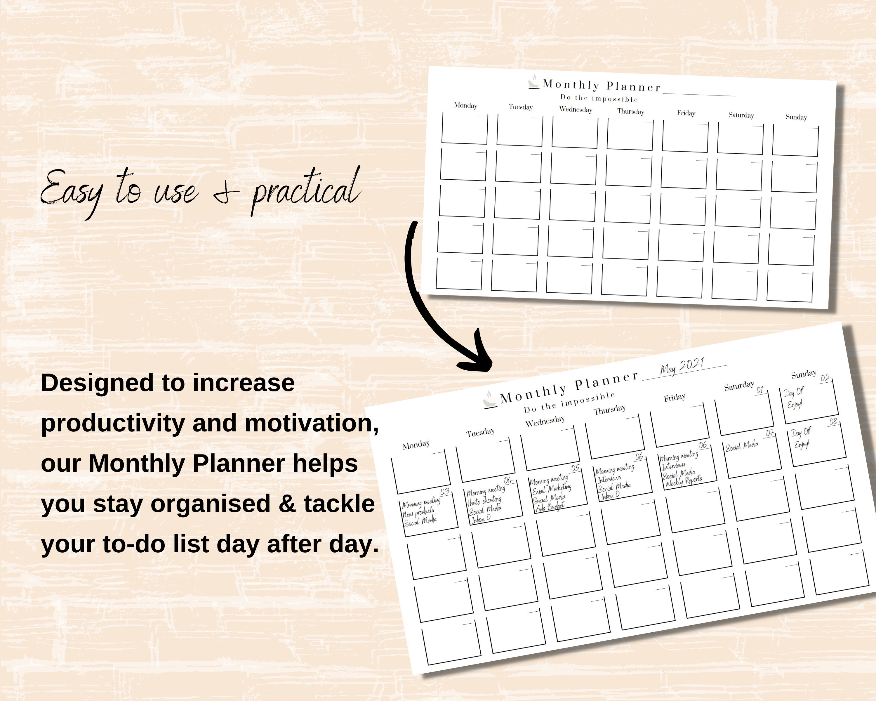 Undated Monthly Planner Digital Fillable PDF and Printable | Etsy