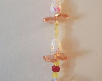 Pink and Yellow Easter Egg Crystal Suncatcher