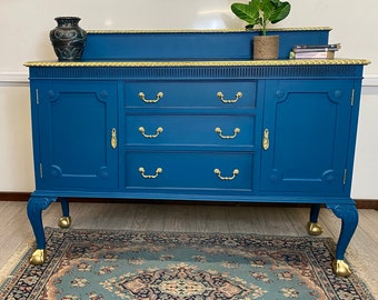 SOLD SOLD ** this item is sold and is not for sale.  **Elizabeth. Striking bold blue solid wood antique vintage sideboard.