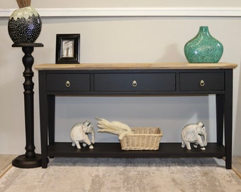 Not for sale item SOLD *** Romeo. Stunning bold black console table with exposed wood surface.