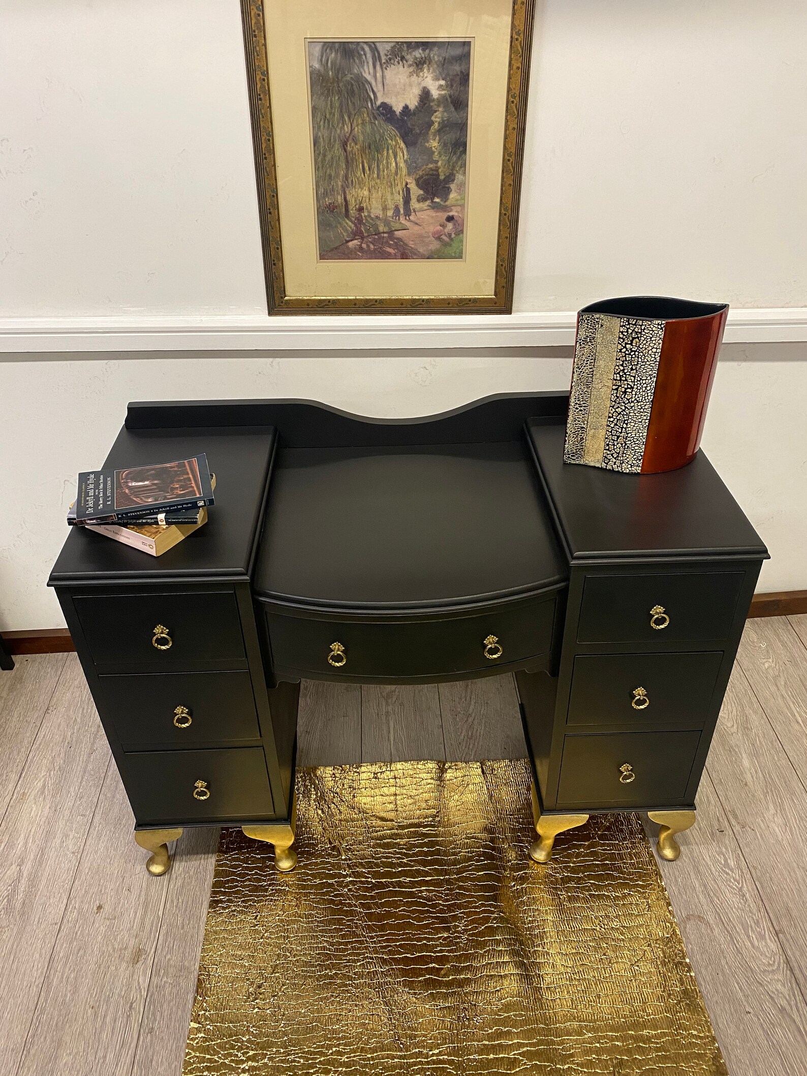 SOLD Beautiful black vintage dressing table with black and Etsy