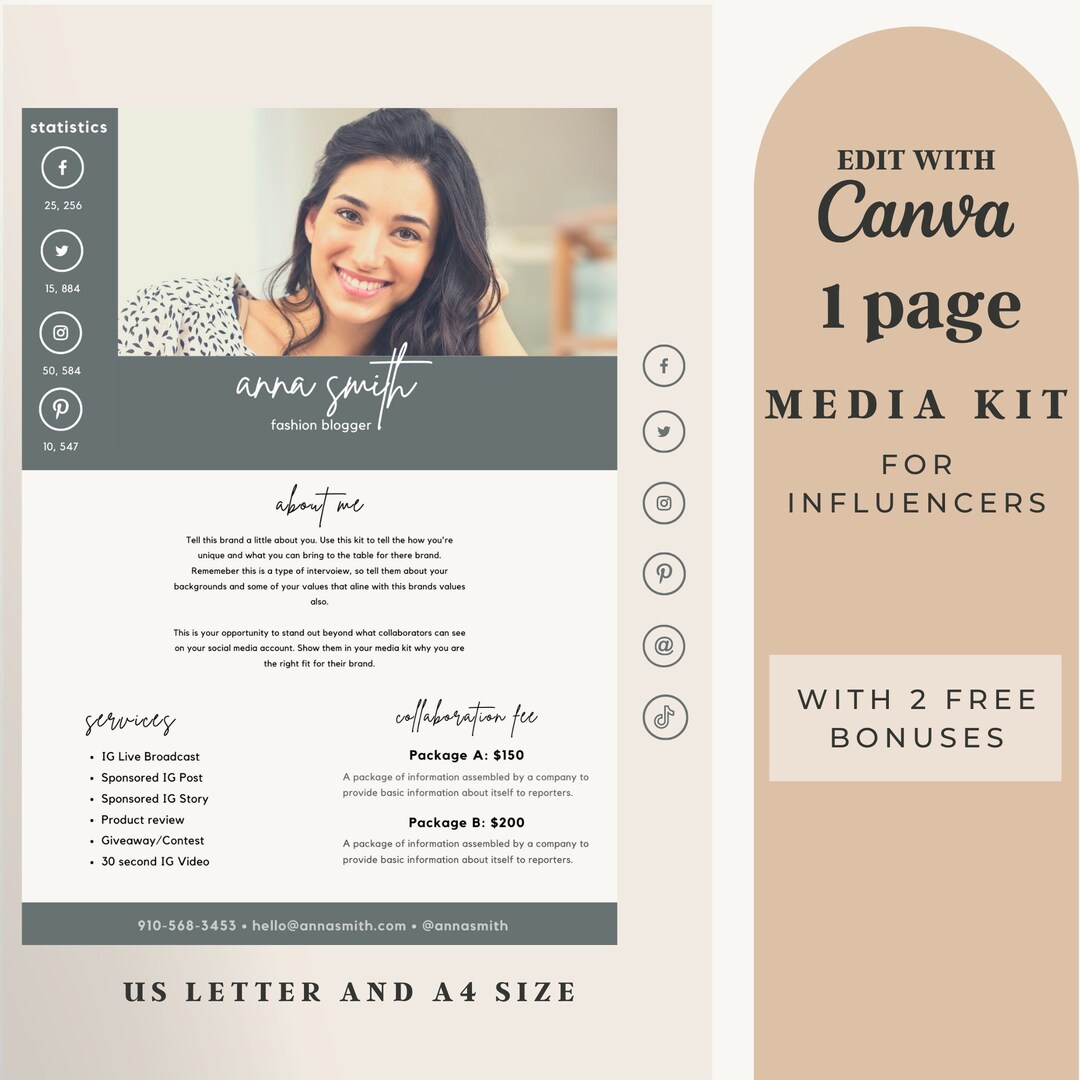 Media Kit for Influencers Page Media Kit for Instagram With Etsy