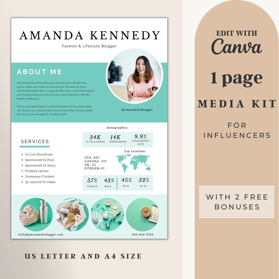 Media Kit for Influencers Page Media Kit for Instagram With Etsy
