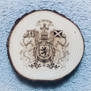 Laser Engraved Scottish Coat-Of-Arms Wooden Circle