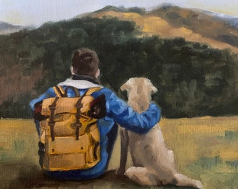 Man and dog art, original oil painting on canvas, Father’s Day gift, gifts for him, man’s best friend, Labrador painting, dog portrait