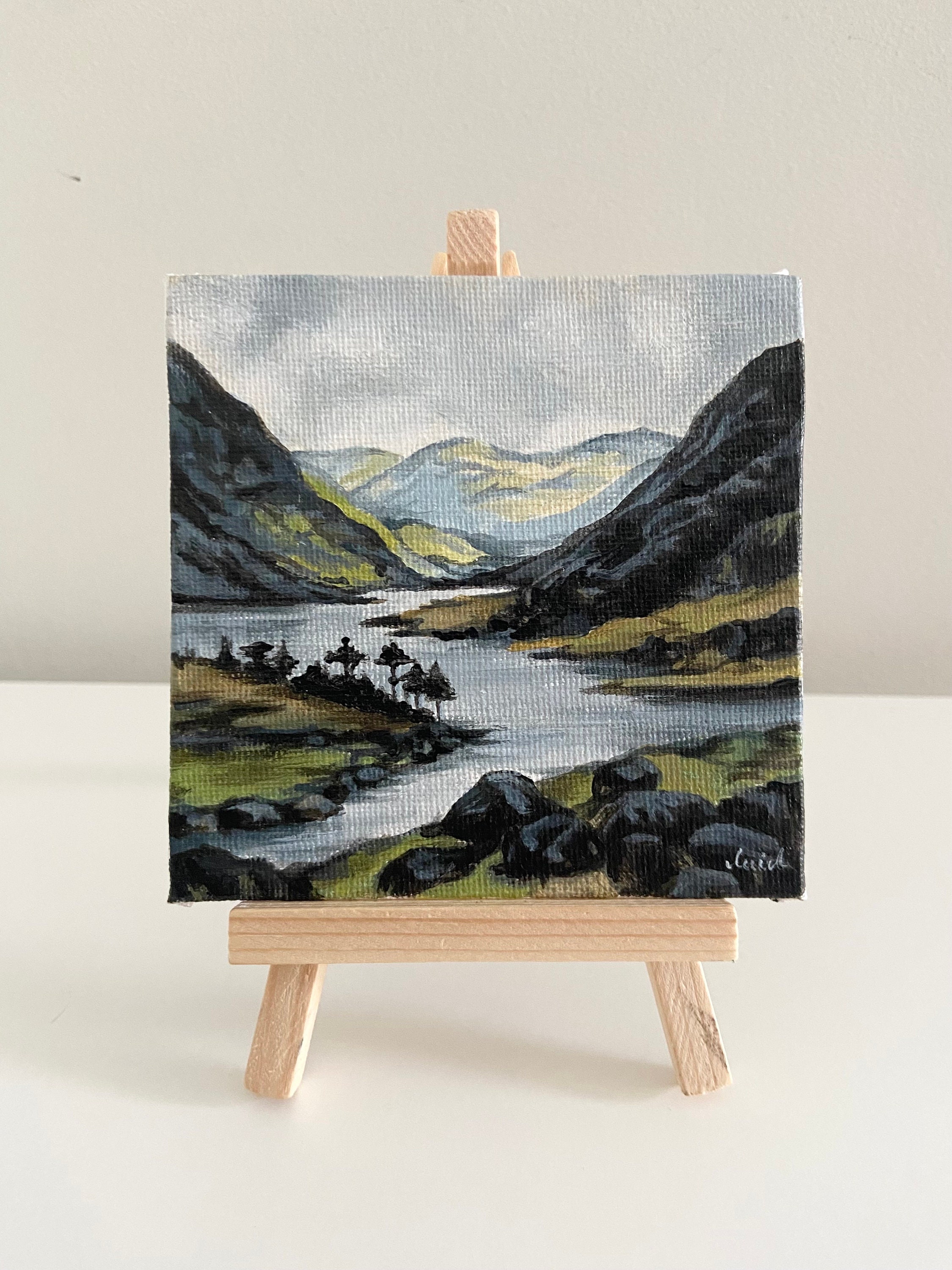 Mini Canvas Painting, Original Landscape Painting, Mountain Landscape ...