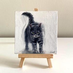 Peinture de portrait de chat tigré mignon, huile sur toile, peinture à l'huile de chat, art de chat mignon, petites idées cadeaux, mini peinture sur toile, idée cadeau chat tigré